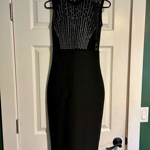 Chic Black Studded Midi Dress